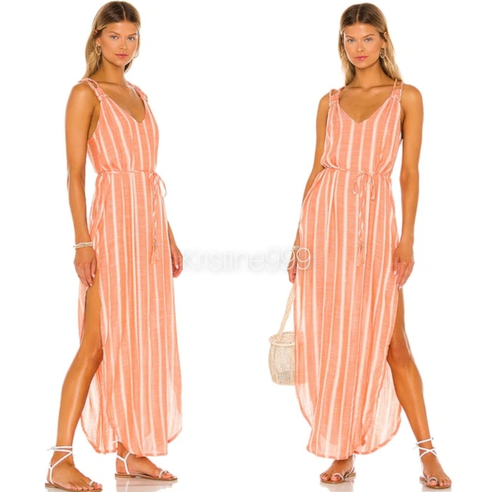 L*SPACE Nicola Coverup Poolside Stripe Dress Braid Straps In Peach NWT sz S M L